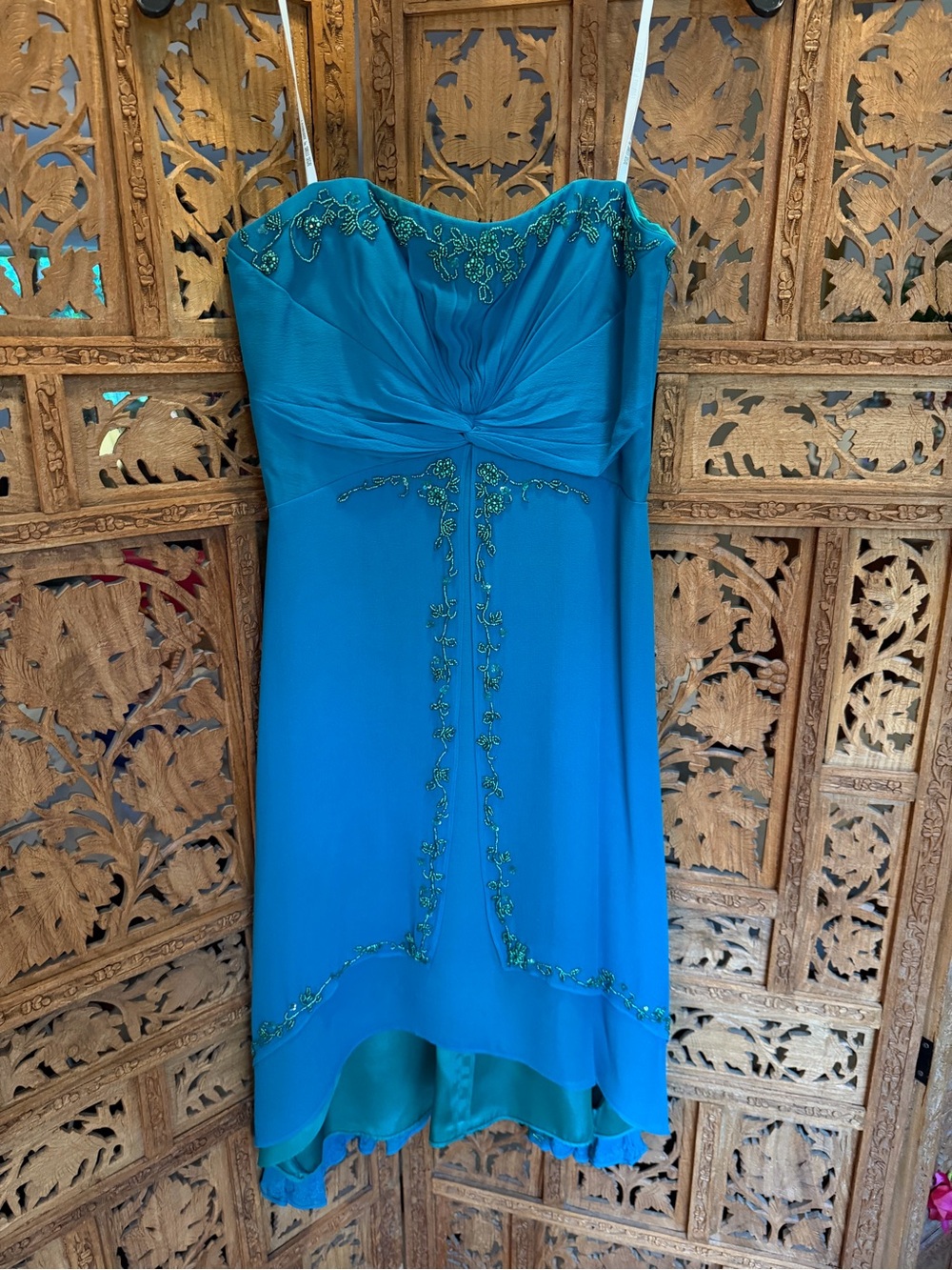 Laundry By Shelli Segal Teal Spaghetti Strap High-Low Dress - Picture 2 of 5